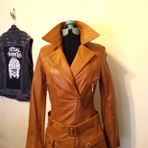 Ladies Medium Brown Leather Moto Jacket by Feminine Touch - Picture 4 of 16